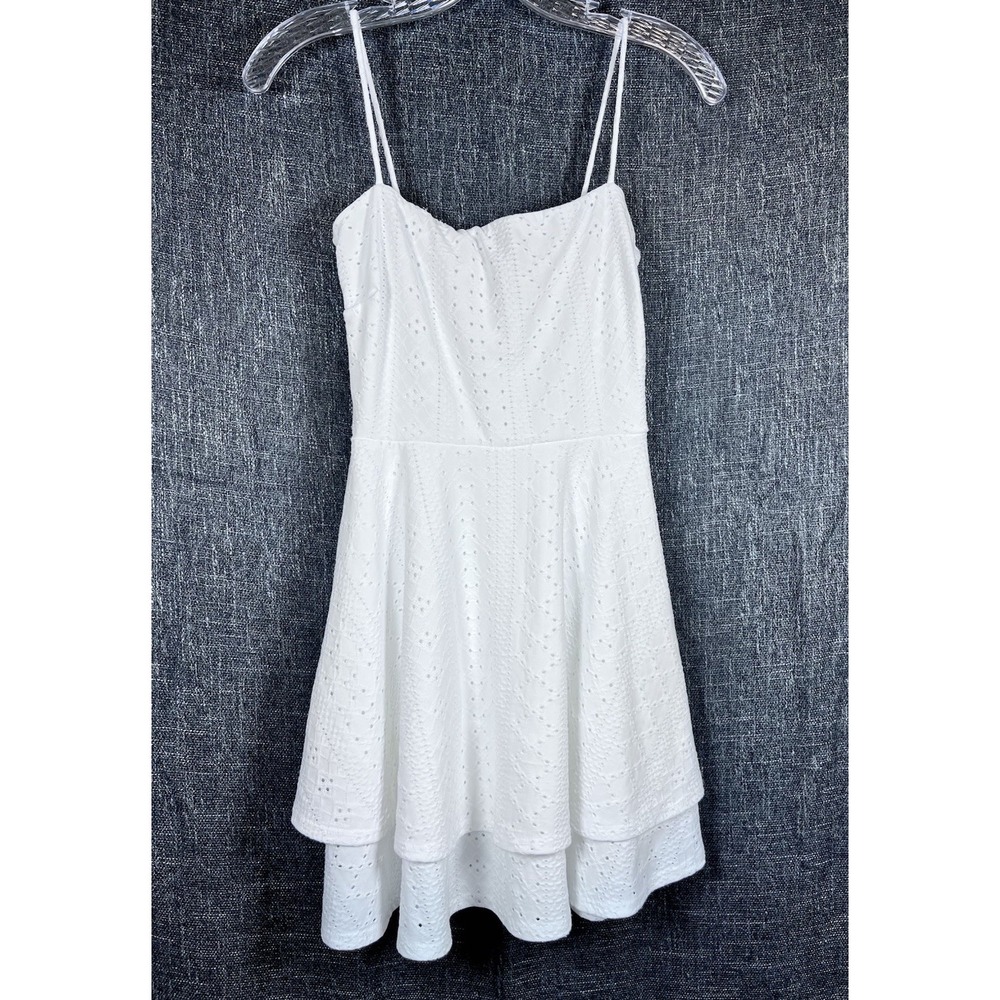 WINDSOR Sz S Dress White Eyelet Mini Tiered Layered Stretch Straps Coquette